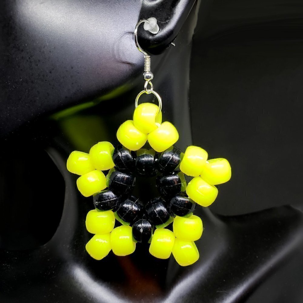 Neon Yellow Kandi Star Earrings